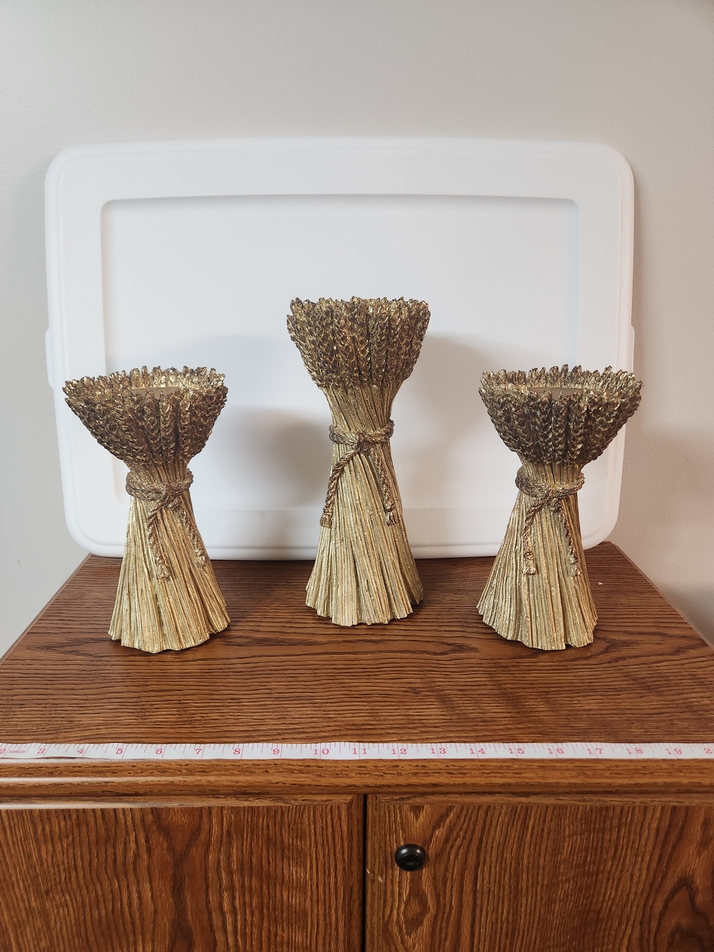Gold Wheat Sheaf Accent Candle Holders - Set of 3